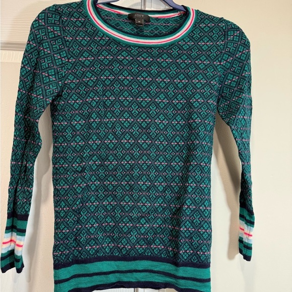 J. Crew Jacquard Knit Argyle Evergreen Merino Wool Sweater Size XS - Picture 5 of 8